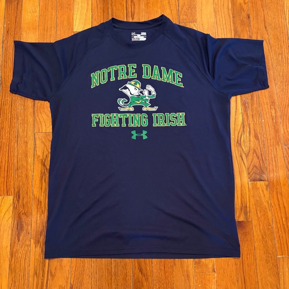 Under Armour Mens Large T-Shirt Navy Notre Dame Fighting Irish HeatGear College